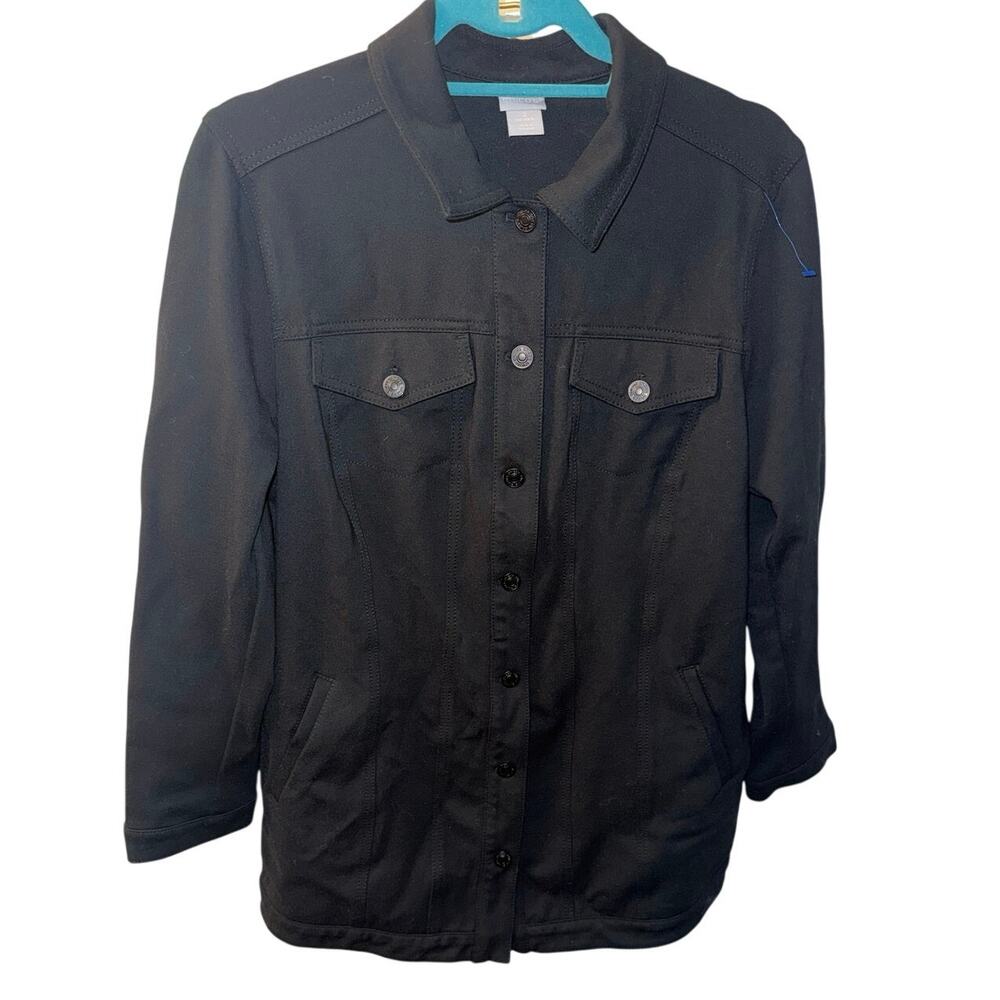 Women's Chicos Black Button Up‎ Shacket Size 2 (12)